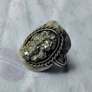 Silver Statement Ring with Pyrite